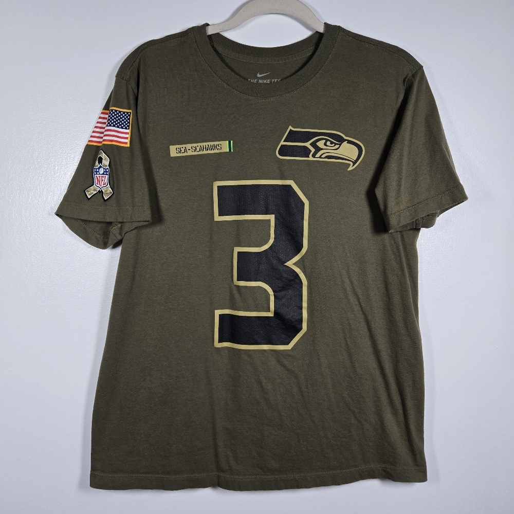 Nike Russell Wilson Seattle Seahawks Army Green Salute To Service T-Shirt Medium